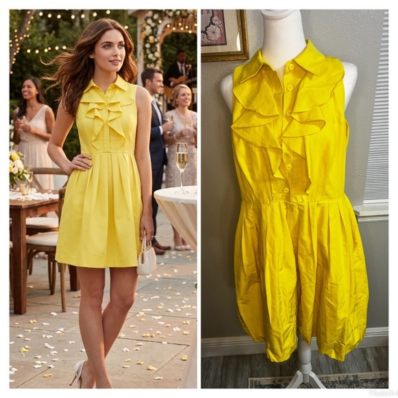 Shoshanna Dresses & Skirts - Shoshanna yellow sleeveless dress 12
Ruffle Mini Pockets Cotton Silk